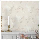 3 ROLLS - of Heroad Beige Wallpaper Floral Peel and Stick Wallpaper Delicate Flower Contact Paper for Cabinets Drawers Waterproof Removable Wall Paper Self Adhesive Stick on Walls Decor Vinyl Roll 17.