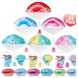 5 BOXES! Valentines Day Gifts for Kids: 24Pcs Parachute Toys Cute Bear Hand Throwing Toys with Gift Cards, Outdoor Flying Toys for Girls Boys Ages 3-12 Valentines Party Favors Classroom School Exchang