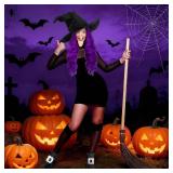 Halloween Witch Cosplay Party Costume Accessories Set Witch Hat Hair Wig Shoe Covers Nose Chin for Adult