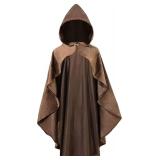 Adult Medieval Renaissance Hooded Cloak Women Men Short Steampunk Goth Cape with Hood Irregular Brown Ponchos Halloween Witch Cosplay Costume 35.4IN
