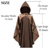 Adult Medieval Renaissance Hooded Cloak Women Men Short Steampunk Goth Cape with Hood Irregular Brown Ponchos Halloween Witch Cosplay Costume 35.4IN