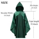 Adult Medieval Renaissance Hooded Cloak Women Men Short Steampunk Goth Cape with Hood Irregular Green Ponchos Halloween Witch Cosplay Costume 35.4IN