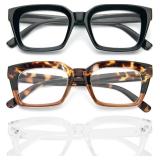 MMOWW Oversized Reading Glasses for Women 3 Pairs Oprah Style Blue Light Blocking Computer Readers +1.0