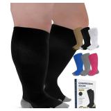 Pembrook Plus Size Compression Socks Wide Calf - Up to 6XL | Black Wide Calf Compression Socks Women Plus Size