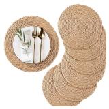 Round Woven Placemats Set of 6, Natural Water Hyacinth Place mats, 12 inch Rattan Placemats Wicker Placemats Farmhouse Boho Braided Heat Resistant Outdoor Placemat Patio Table Place Mats - Retail: $20