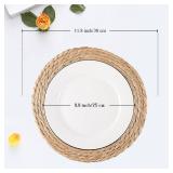 Round Woven Placemats Set of 6, Natural Water Hyacinth Place mats, 12 inch Rattan Placemats Wicker Placemats Farmhouse Boho Braided Heat Resistant Outdoor Placemat Patio Table Place Mats - Retail: $20