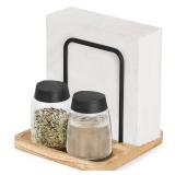 Napkin Holder for Table Farmhouse Black Wooden Napkin Dispenser Rustic Paper Napkin Storage for Kitchen Dining Room Coffee Bar (Salt and Pepper Shakers not Included) (Nature) - Retail: $13