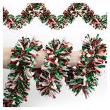 50 Feet Red Green White Christmas Tinsel Garland Metallic Twist Shiny Hanging Garland for Christmas Tree Decorations Xmas Holiday Garland for Home Indoor Outdoor Party Supplies Decor - Red Green White