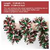 50 Feet Red Green White Christmas Tinsel Garland Metallic Twist Shiny Hanging Garland for Christmas Tree Decorations Xmas Holiday Garland for Home Indoor Outdoor Party Supplies Decor - Red Green White