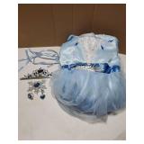 Girls Princess Costume Kids Queen Halloween Cosplay Party Blue Dress with Accessories, 4-5 Years(Label 120) missing earrings  - Retail: $23