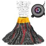 Aquarium Volcano Ornament Kit Realistic Resin Volcanic Decoration with Air Stone Bubbler Colorful LED Light Decor for Fish Tank Landscape Addition and Oxygenation - Retail: $16