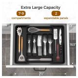 Extra Large Expandable Silverware Organizer, BPA-Free Food-Safe Cutlery Flatware Organizer, Kitchen Utensil Drawer Organizer, Adjustable Silverware Holder for Spoons Forks Knives, Black - Retail: $6