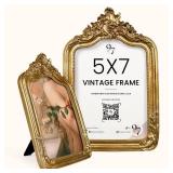 97 Decor 5x7 Vintage Picture Frame - Elegant Antique Frames 5x7 With Glass Front, Fancy Ornate Gold Frame 5 X 7 For Tabletop And Wall Mounting, Victorian Photo Frames For Walls Hanging - Retail: $20