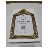97 Decor 5x7 Vintage Picture Frame - Elegant Antique Frames 5x7 With Glass Front, Fancy Ornate Gold Frame 5 X 7 For Tabletop And Wall Mounting, Victorian Photo Frames For Walls Hanging - Retail: $20
