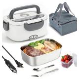 Electric Lunch Box Food Heater - 80W Fast Heating, 1.5L Heated Lunch Box Leak-Proof 304 Stainless Steel Portable Food Warmer, (12V/24V Car/Truck & 110V Home), Ideal for Work/Travel - Retail: $21