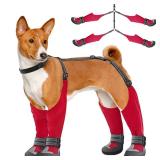Dog Suspender Boots, Tall Dog Boots Anti-Slip & Fall Waterproof Shoes Leggings, Adjustable Suspender Boots for Winter Snow Rain Hiking Paws Protector (Red, 1) - Retail: $38