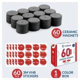 Ceramic Magnets with Adhesive Backing, 60 Pieces Disk Magnets 1 inch x 5/32 inch Thickness 25 x 4 mm with 3M VHB Adhesive Peel & Stick for DIY, Art Projects or whiteboards & Fridge Organization - Reta
