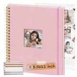 8.5x11 Inch Scrapbook Photo Album, Linen Cover DIY Scrapbooks with 10 Sheets Plastic Sleeves 20 Pages Memory Book for Wedding Birthday Baby Travel (Pink) - Retail: $10