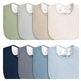 8-Pack Baby Muslin Bibs, Soft Cotton Drool Bibs for Boys Girls, Adjustable and Absorbent Newborn Bib Set for Feeding and Drooling - Retail: $16