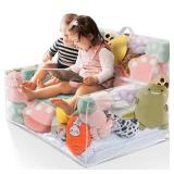 Stuffed Animal Storage Bean Bag Chair Sofa Cover Zipper Large Transparent PVC Stuffed Animal Organizer Bean Bag Seat Only for Organizing Rooms Plush Toys When Filled(38 Inch, Sofa Style) - Retail: $33