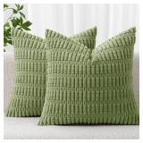 Pack of 2 Spring Corduroy Decorative Throw Pillow Covers 18x18 Inch Soft Boho Striped Pillow Covers Modern Farmhouse Home Decor for Summer Sofa Living Room Couch Bed Sage Green - Retail: $15
