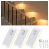 Motion Sensor Night Light, Rechargeable Stair Lights Indoor, Warm White Motion Sensor Light Indoor, Battery Operated Night Light for Hallway, Stairway, Bathroom, Bedroom, Kitchen, 3 Pack - Retail: $16