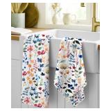 Miss Adola Flour Sack Kitchen Towels Set of 2-18x26 Cotton Dish Towels with Hanging Loop Reusable Tea Towel for Cleaning Spring Absorbent Dishcloths Cute Home Decor Housewarming, Watercolor Flower - R