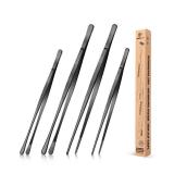 4 Pcs Fine Long Tweezer Tongs Professional Black, 12