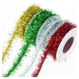 4 Rolls Christmas Tinsel Ribbon Metallic Wire Garland Tinsel Wire Garland Metallic Glitter Ribbon for Christmas Wedding Birthday Party - Retail: $10