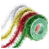 4 Rolls Christmas Tinsel Ribbon Metallic Wire Garland Tinsel Wire Garland Metallic Glitter Ribbon for Christmas Wedding Birthday Party - Retail: $10