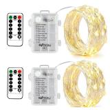 2 x Fairy Lights Battery Operated, Silver Wire Chains 8 Mode 16Ft/5Meter 50 LEDs Timer String Lights with Remote Control for Bedroom Christmas Party Wedding Decoration(Warm White) - Retail: $12