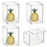 4 Pack Clear Display Case for Mini Action Figures, Acrylic Box with Sliding Door, Stackable Cube Small Showcase, Free Standing Collectibles Protection, 3x3x4.5 Inches - Retail: $24