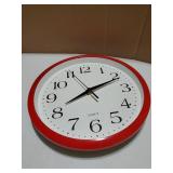 Red Wall Clock Silent Non Ticking - 10 Inch Quality Quartz Battery Operated Round Easy to Read Home/Kitchen/Office/Classroom/School Clocks, Vintage Retro Red Frame Black Numbers - Retail: $15