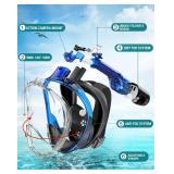 Full Face Snorkel Mask, Snorkeling Gear for Adults with Latest Dry Top Breathing System and Detachable Camera Mount, Foldable Snorkel Mask Adult, Snorkels Anti-Fog & Anti-Leak - Retail: $28