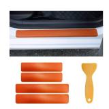 4 PCS Car Door Sill Protector, Anti-Scratch 3D Carbon Fiber Textured Door Threshold Protection Sticker, Door Entry Edge Guards Cover Strips for Most Vehicle, Car Accessories (Orange) - Retail: $5
