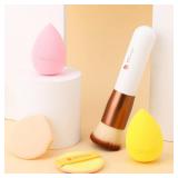 Foundation Brush with Christmas Sponges Puff Flat Top Kabuki Brush for Liquid Blending Mineral Powder Buffing Stippling - Retail: $10