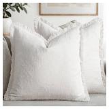 Decorative Throw Pillow Covers Neutral Linen Fringe Throw Pillows Set of 2 White Boho Farmhouse Cushion Covers with Tassels for Couch Sofa Bed Living Room Spring Home Decor 20x20 Inch - Retail: $29