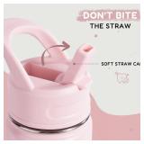 12oz Kids Water Bottle for School, Toddler Bottles with Straws, Stainless Steel Vacuum Insulated Water Bottle for Boys&Girls, Leak-Proof, BPA-Free, Pink - Retail: $10