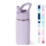 12oz Kids Water Bottle for School, Toddler Bottles with Straws, Stainless Steel Vacuum Insulated Water Bottle for Boys&Girls, Leak-Proof, BPA-Free, Purple - Retail: $10