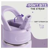 12oz Kids Water Bottle for School, Toddler Bottles with Straws, Stainless Steel Vacuum Insulated Water Bottle for Boys&Girls, Leak-Proof, BPA-Free, Purple - Retail: $10
