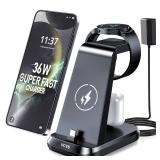 36W USB C Super Fast Charging Station for Samsung Phones Watches Earbuds, 3 in 1 Charger for Samsung Galaxy Watch Ultra/7/6/5/4/3, Galaxy S24/S23/S22/21/20,Note20/10,Z Fold/Flip 5/4,USB-C Buds - Retai