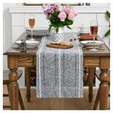 Mode Dark Grey Rustic Cotton Linen Table Runner, Seasonal Embroidered Hollow Kitchen Dining Table Decoration for Home Party Decor 13x90 Inch - Retail: $14
