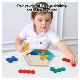 Wooden Blocks Puzzle for Kid Adults Brain Teaser Hexagon Puzzles Games Toy Shape Pattern Block Tangram Geometry Logic IQ STEM Montessori Educational Gift for Kids Boys Girls Challenge - Retail: $8