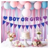 Pre-Strung Boy or Girl Banner - Royal Blue and Purple Glitter Gender Reveal Party Decorations - He or She Party Decor for Baby Shower Photo Booth Props - Retail: $13