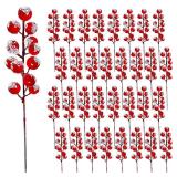 32 Pack Christmas Tree Decoration, 8 Inch Artificial Snowy Red Frosted Berry Stems Christmas Picks Filler for Tree, Holly Berries Christmas Tree Ornaments Xmas Holiday Decor - Retail: $20