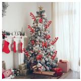 32 Pack Christmas Tree Decoration, 8 Inch Artificial Snowy Red Frosted Berry Stems Christmas Picks Filler for Tree, Holly Berries Christmas Tree Ornaments Xmas Holiday Decor - Retail: $20