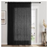 Black Sliding Glass Door Curtains 100 Inch Extra Wide Linen Curtain Semi Sheer Modern Vintage Rustic Light Filtering Back Tab Drape Patio Living Room Divider Bedroom 1 Panel W100xL84 - Retail: $40