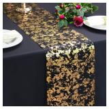 2 Pcs Black and Gold Table Runner, 11 x 108 Inch Gold Metallic Foil Glitter Runners for Party, Table Centerpieces Decorations for Birthday Wedding Graduation Fall Thanksgiving Christmas - Retail: $10