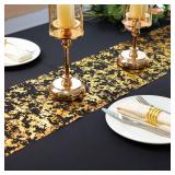 2 Pcs Black and Gold Table Runner, 11 x 108 Inch Gold Metallic Foil Glitter Runners for Party, Table Centerpieces Decorations for Birthday Wedding Graduation Fall Thanksgiving Christmas - Retail: $10