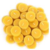 36 Packs Beeswax Tealight Candles- 4 Hour Burn Time Beeswax Candles Burn Evenly and Clean Bees Wax Candles Bulk Smokeless Beeswax Tea Lights for Relaxing Air Purification - Retail: $21